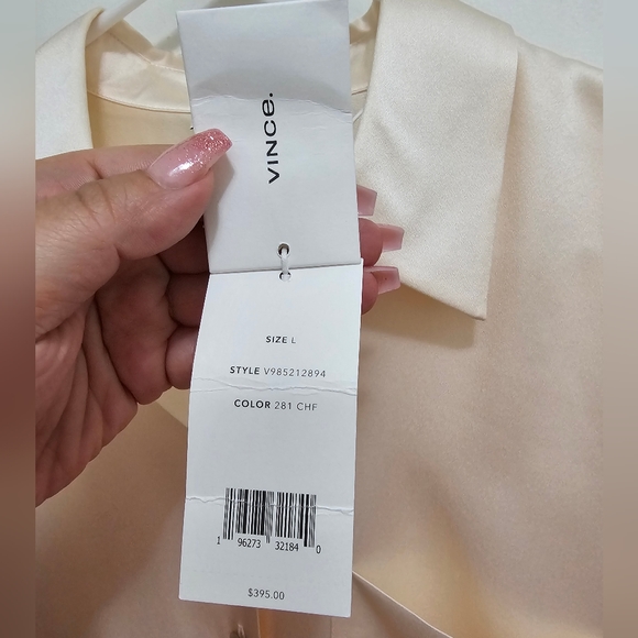 NWT VINCE SILK CREAM BLOUSE SIZE LARGE - Picture 3 of 5